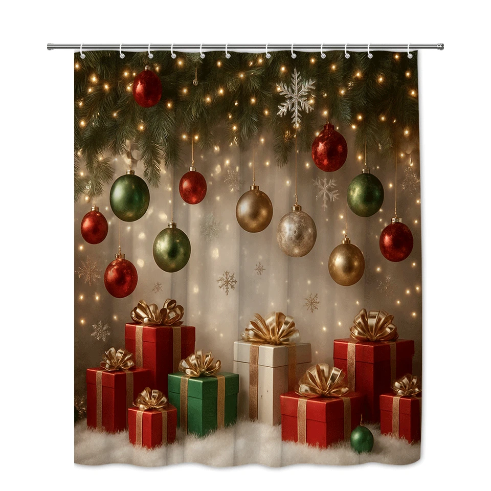 Cortina de Ducha de Navidad con Adornos Rojo y Verde Foto 2 de 4