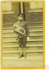 Real Photo Postcard RPPC Soldier w/ Horn Music Military