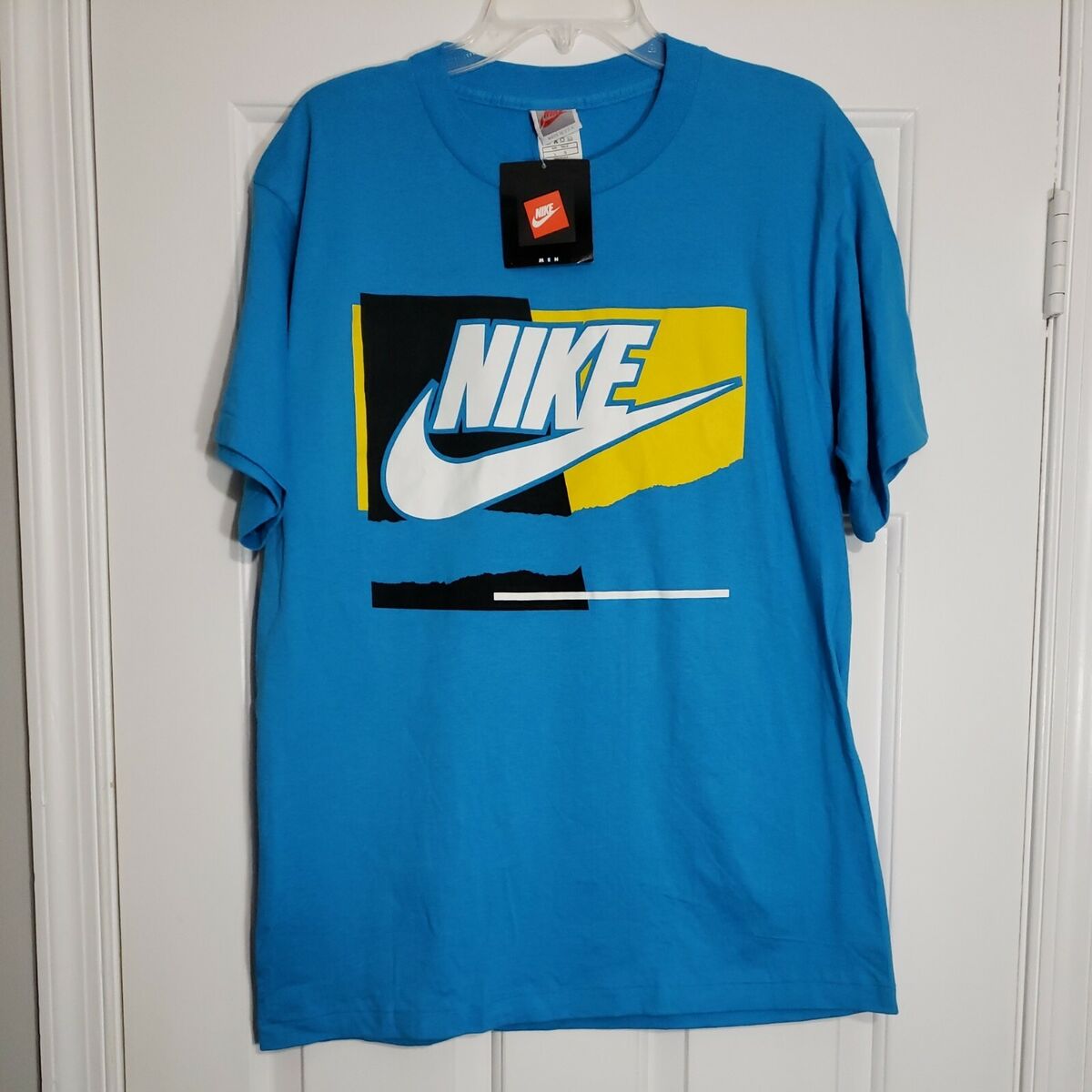 Vintage 90s Deadstock Nike T-Shirt Aqua Blue Gray Tag Swoosh Men&