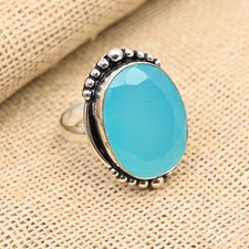 Blue Chalcedony Gemstone Handmade 925 Solid Sterling Silver Ring Jewelry