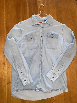 Wrangler Mens Shirt Size L Cotton Blend Denimi Flex For Comfort Button Down