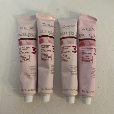 Lot of 4 Loreal Paris Excellence Creme Conditioning Hair Treatment White Tubes