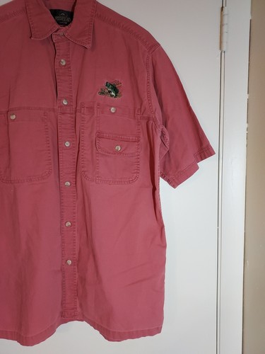 Red Head Mens Button Down Medium Red Short Sleeve Embroidered Vintage Fishing - Picture 5 of 9