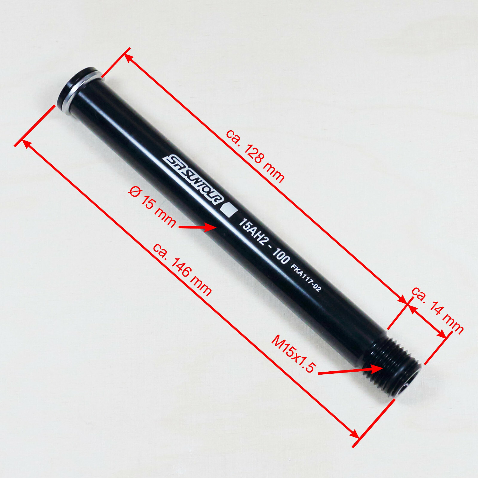 Suntour FKA117-02 Steckachse für 100 mm Ø15 mm Achse M15x1.5 NUR 