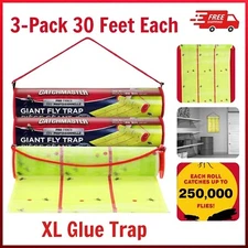 Giant Fly Glue Trap by Catchmaster, 3-Pack 30 Feet Each Pre-Baited, Ready to Use