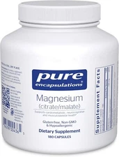 Pure Encapsulations Magnesium Citrate/Malate, Bone/Heart Support 180ct Exp01/27