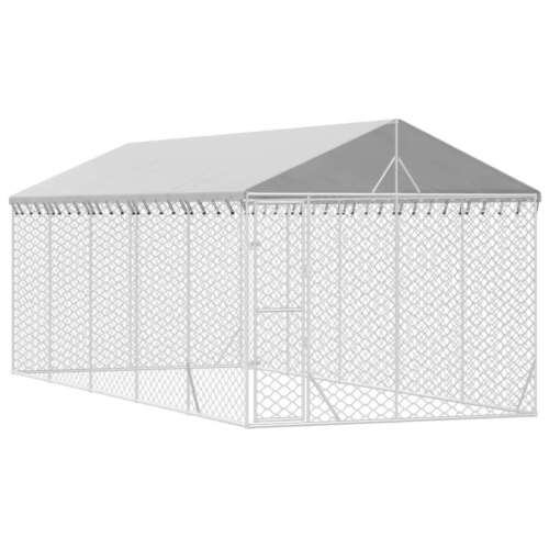 vidaXL Cuccia Cani da Esterno Tetto Argento 3x7,5x2,5m Acciaio Zincato - Foto 4 di 4
