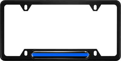 Aluminum Narrow Top 4-hole Car License Plate Frame - Tnin Blue Line Design