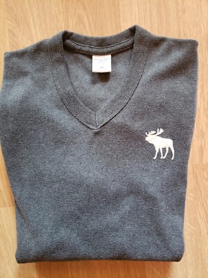Abercrombie Fitch Pullover Knit Sweater Mens Med V Neck Long Sleeve Grey Moose