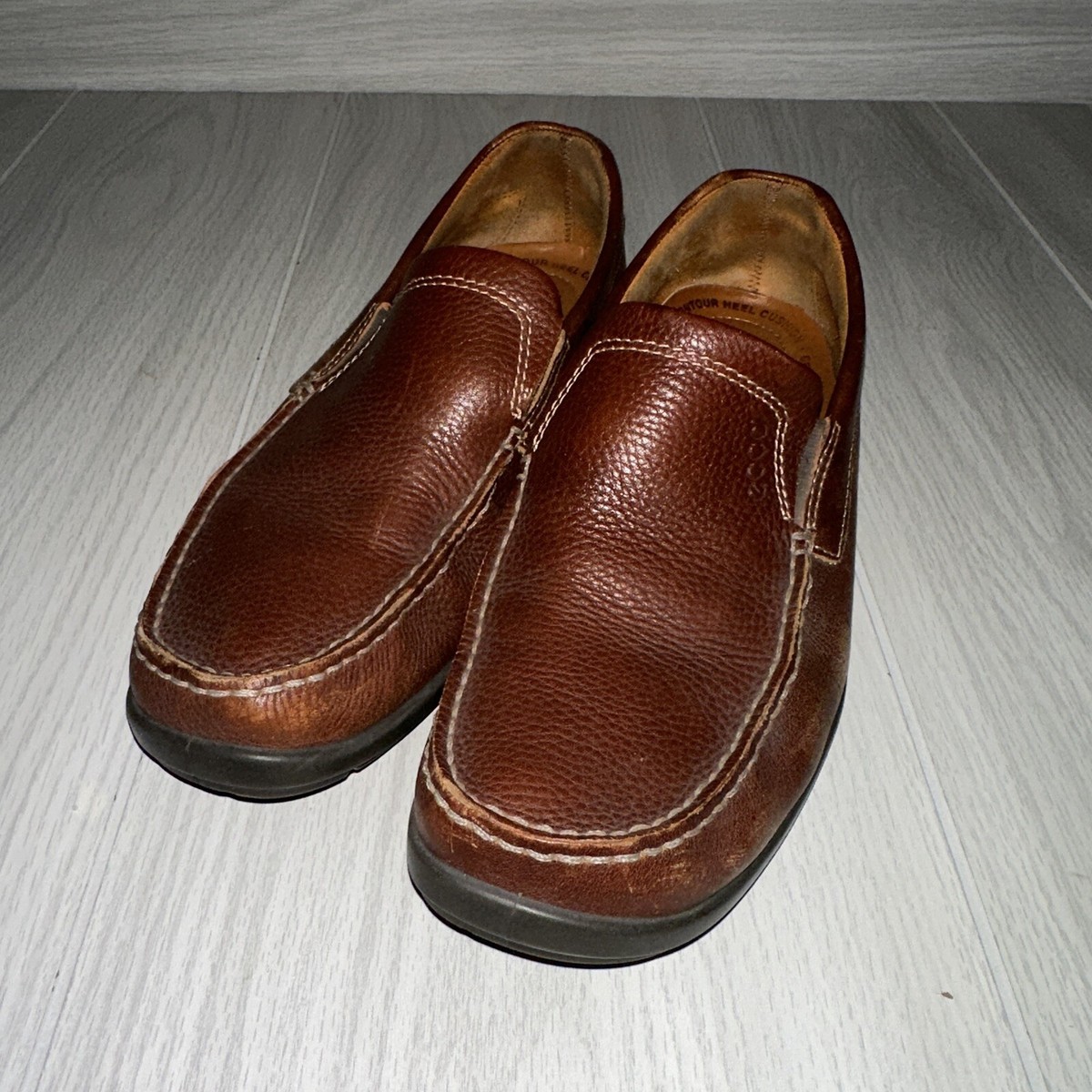 Ecco Contour Heel Brown Leather Loafers Slip On Shoes Men  display picture 1