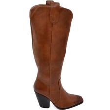 Stivali camperos donna in ecopelle rigida cuoio altezza ginocchio lisci con tacc