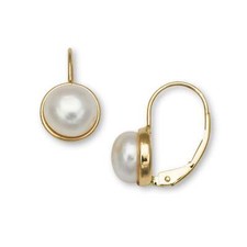 14K Yellow  White Gold White Button Freshwater Cultured Pearl Leverback Earring
