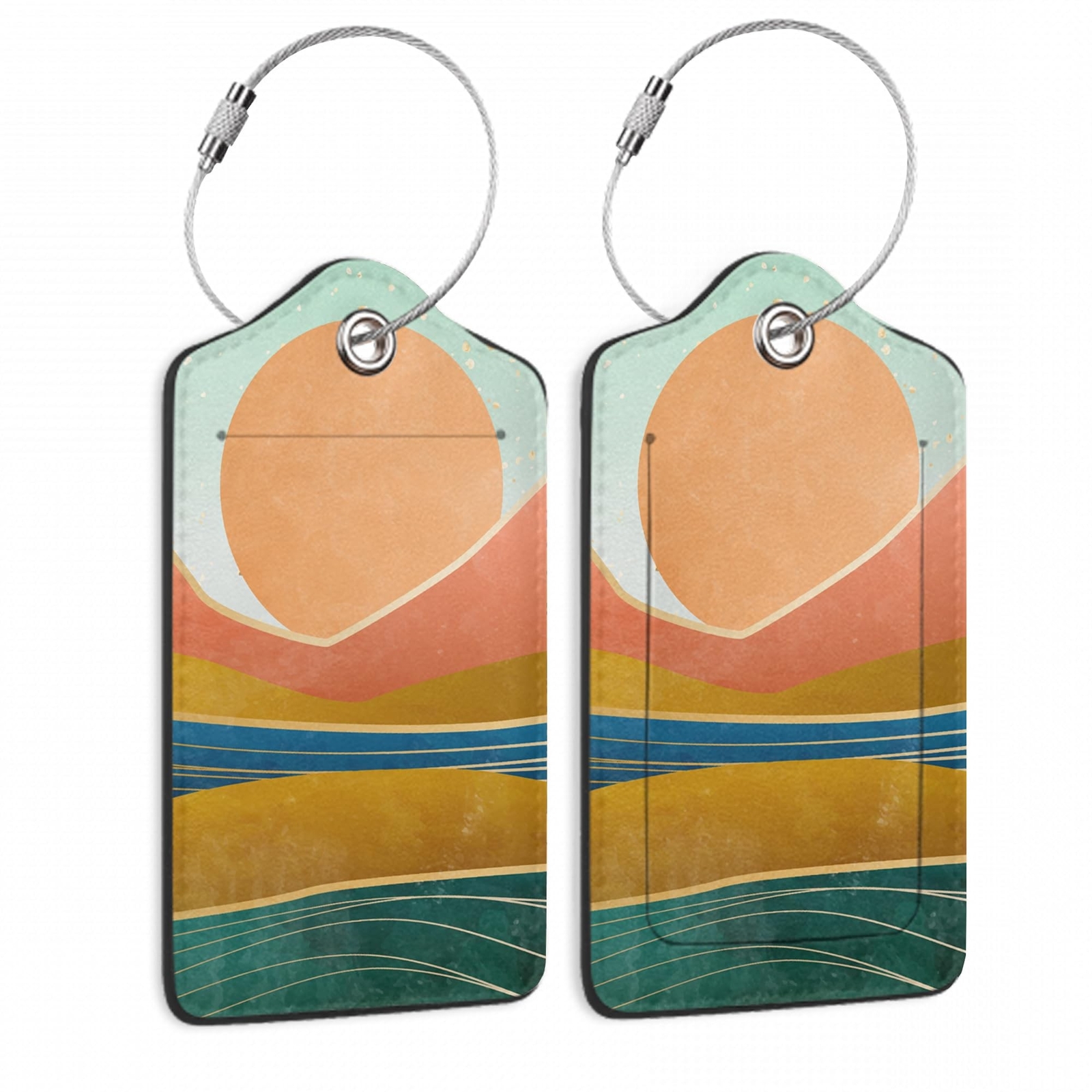 Mountain Luggage Tags Set of 2 Sunset Boho Landscapes Leather Suitcase Tags w...