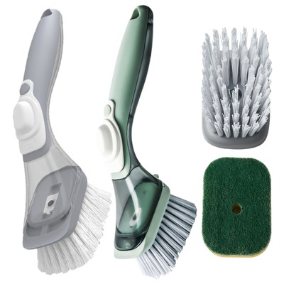 Dish Washing Up Brush Sponge With Liquid Soap Dispenser Scrubber Cleaning Pads