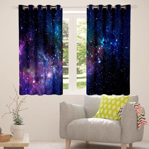 kxry Blue Purple 3D Galaxy Blackout Curtains for Bedroom Living Room Starry S... - Picture 2 of 7