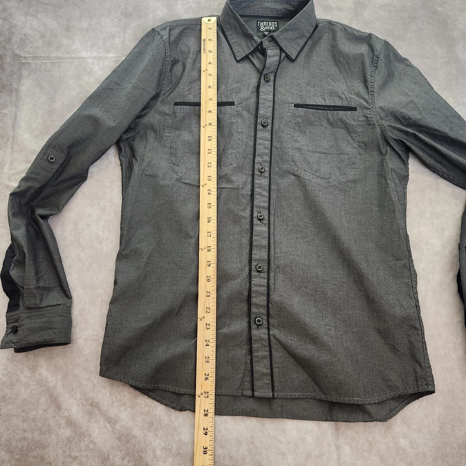 Camisa con botones Threads & Heirs para hombre talla mediana. Gris, negro, manga larga. Foto 3 de 4