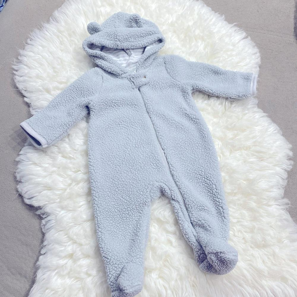 Cloud Island Fuzzy Light Gray Warm Adorable Hoodie 0-3 Months !-image