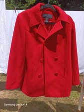 Centigrade Pea Coat Red 100% Wool Double Breasted Size S(fits Us M)