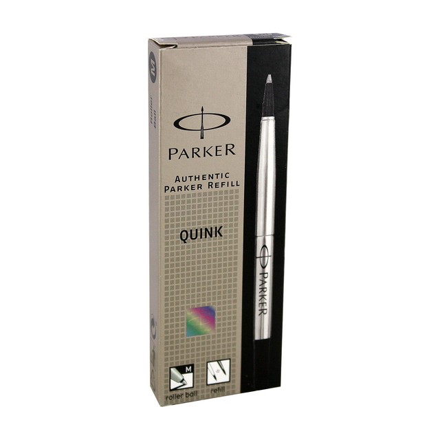 Parker Rollerball Pen Refill, 0.7mm, Medium Point, Black Ink, 12Count