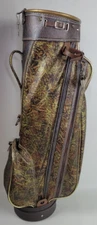 Vtg Kent Faux Leather Golf Bag Brown Green Abstract Leaf Camo Divided 16 Club