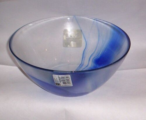 Bormioli Rocco Glass Serving Bowl Cobalt Blue Swirl 9" NEW #2 - Picture 1 of 2