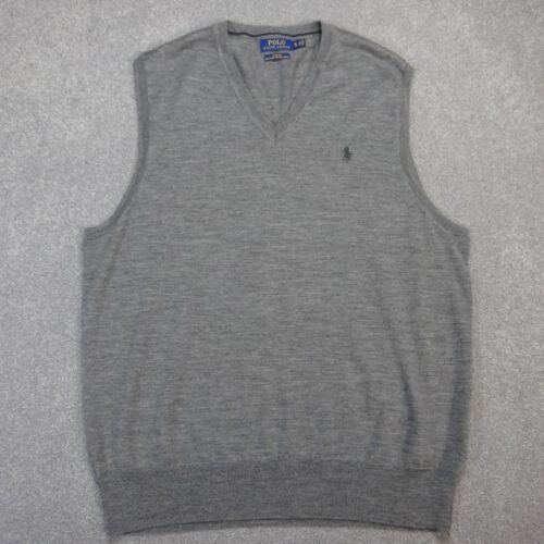 Polo Ralph Lauren Jumper Adult Extra Large Grey Pony Wool Vest Pullover Mens - Picture 1 of 9