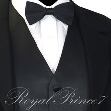 BLACK Solid Vest Waistcoat and Straight Bow Tie Suit or Tuxedo Wedding Party 10B