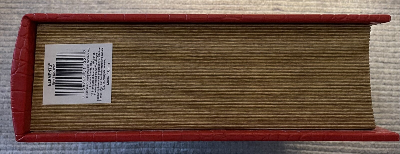 Snake Skin (Red) Wood Faux Book Storage Box; Inside Is Red Fabric Lined  13-1/2”