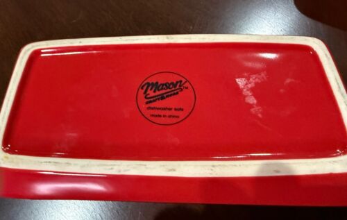 MASON CRAFT JAR AND MORE RED CERAMIC BUTTER DISH WITH LID BRIGHT RED STONEWARE - Picture 2 of 5