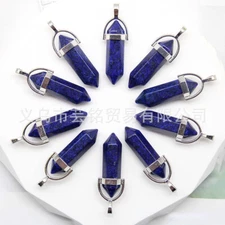 30pcs Natural Lapis Lazuli Stone Hexagonal Column Pendants Jewelry Making