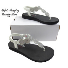 Skechers Womens Sandals Meditation Stars  Sparkle Slingback White FlipFlop Sz 7