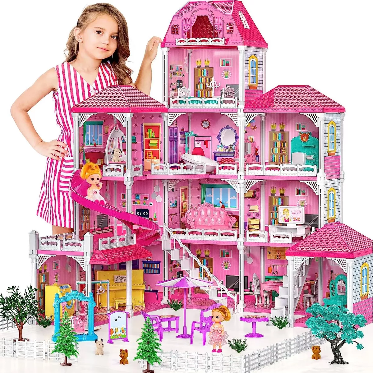 4 Room Doll House Girls Dream Play Playhouse Dollhouse ABS Game Toy Pink  Gift