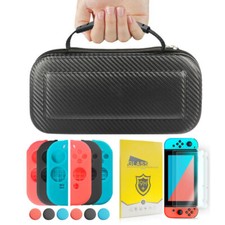 Nintendo Switch Black Carrying Case 2pc Tempered Glass 3 Color Set Joy-Con Case