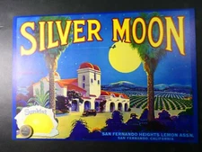 Fruit crate label label, original litho ca.1955 Silver Moon Sunkist 22x32 cm