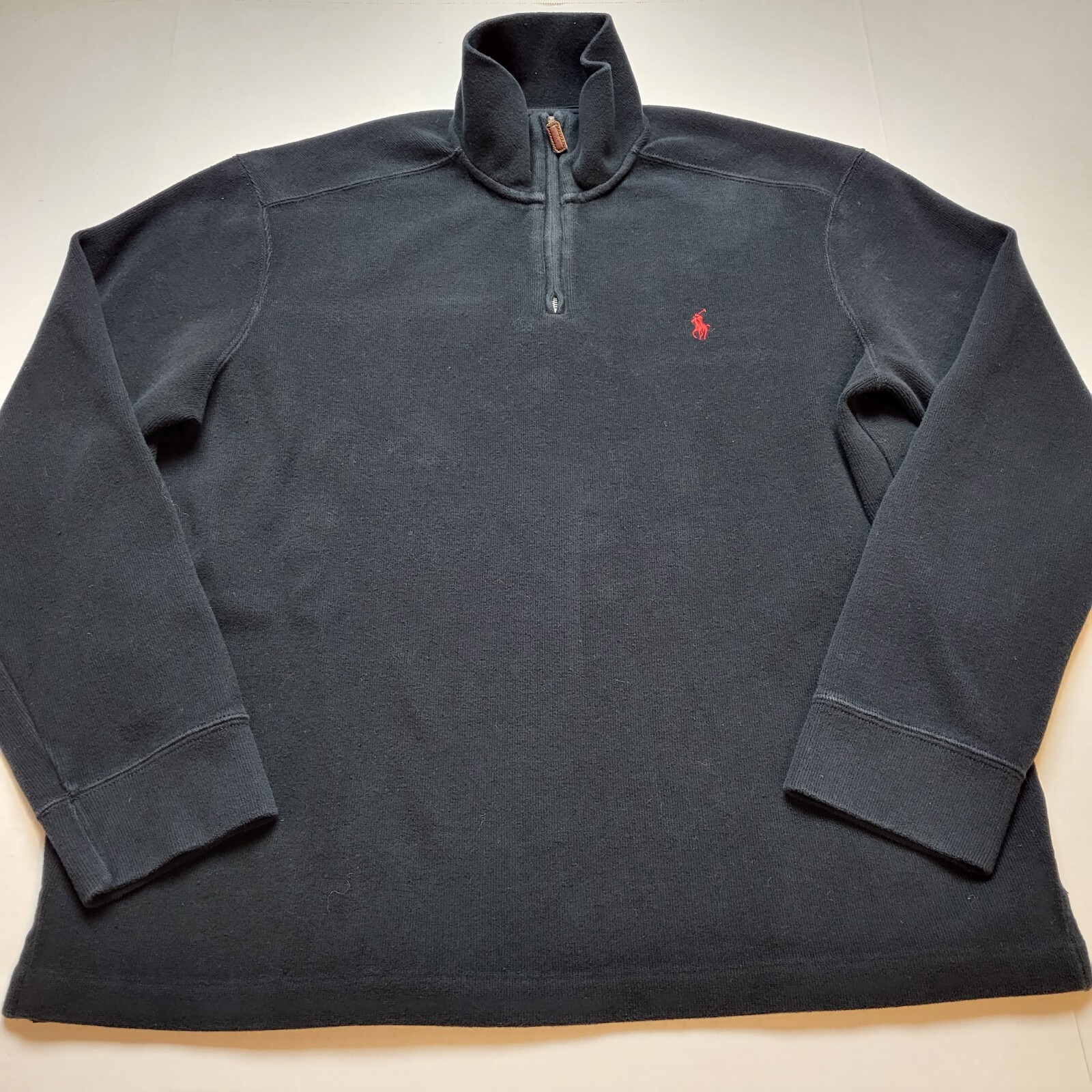 Polo Ralph Lauren Felpa Uomo XL Pullover 1 4 Cerniera Nero Rosso Pony ♤99