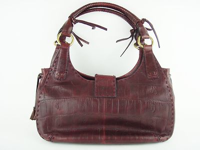 ANTONIO MELANI Plum Red Crocodile Embossed Leather Purse Medium