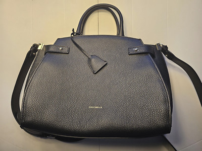 COCCINELLE Kliche Shiny Calf Leather Handbag Handtasche Tasche Noir schwarz Neu
