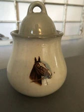 Vintage Ebrink USA equestrian horse Lidded Sugar 5” Tall. Design On One Side