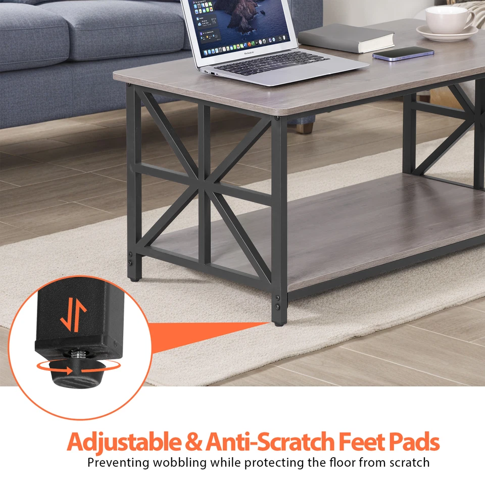 39" Farmhouse Coffee Table with Storage 2-Tier Center Table for Living Room Grey - Image 4 of 4