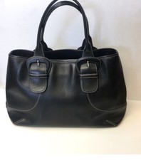 COLE HAAN BLACK LEATHER DOUBLE HANDLE TOTE BAG EUC