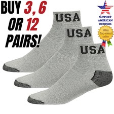 Mens Gray Ankle Sport Socks Quarter USA Cotton Work Size 9-11 10-13 Pack Lot