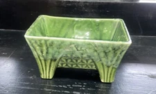 Vintage Cookson Pottery Planter Footed Green CP1446 USA 6.5 x 4”x 3.5"