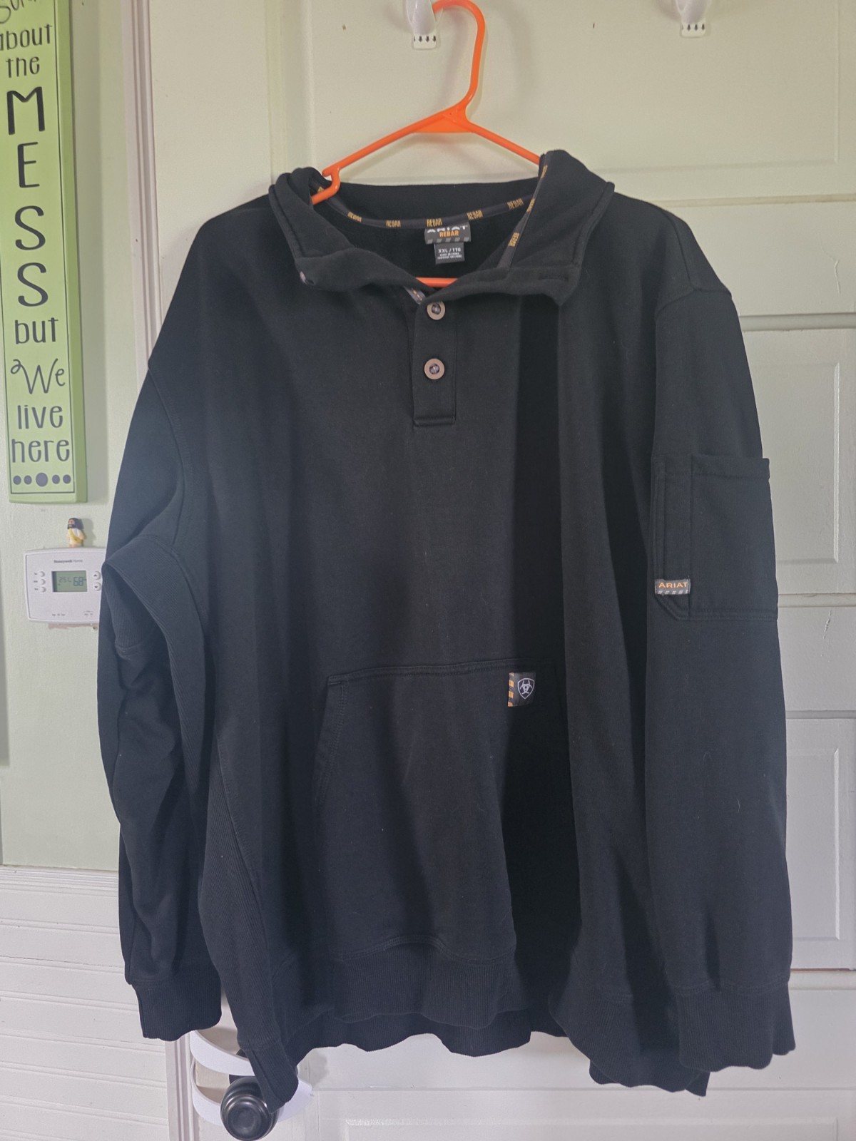 Ariat Rebar Black Pullover Hoodie Men's 2XL Fleece Hooded Pockets