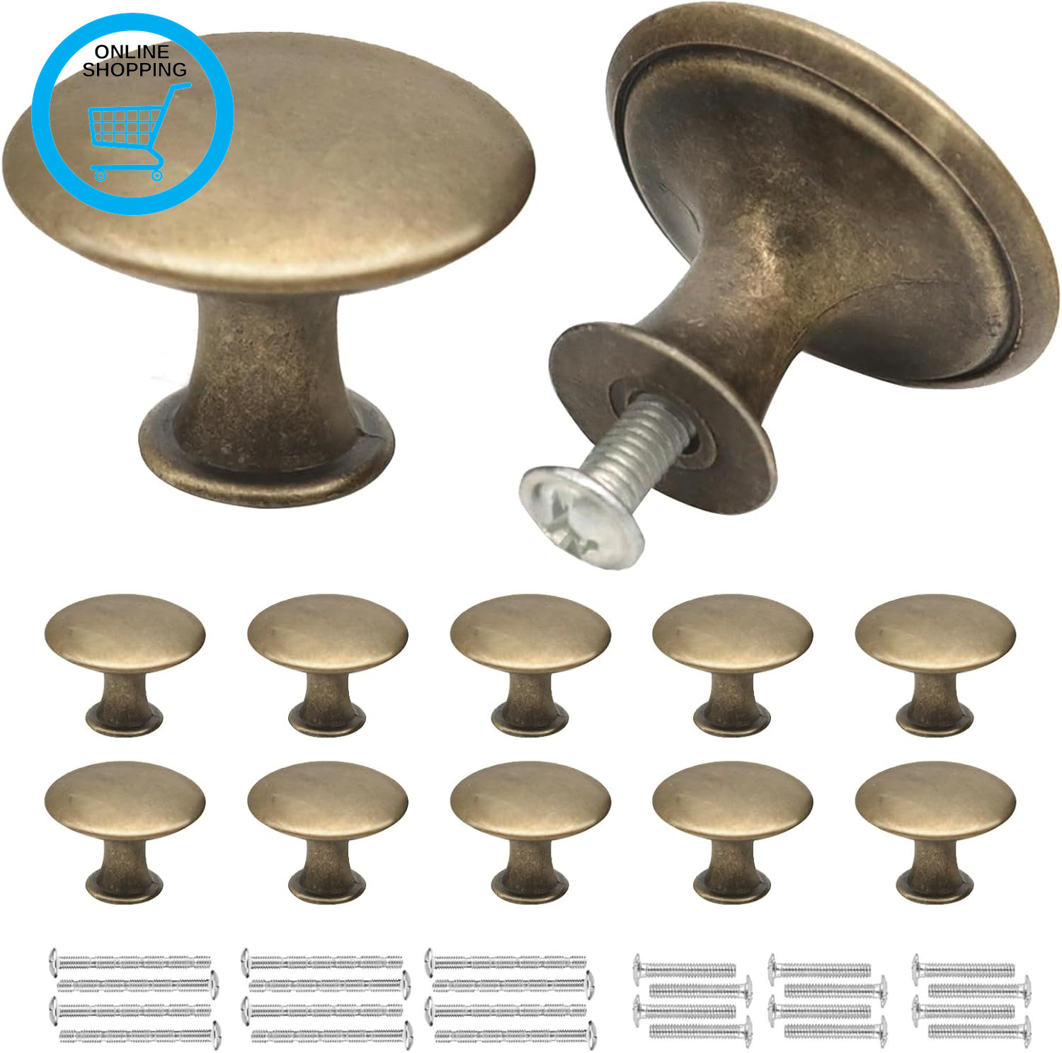 10Pc Drawer Knobs Vintage, Cupboard Handles Knob round Bronze, Antique Brass Doo