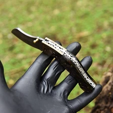 USA Pocket Knife Damascus Folding Blade Knife - Case - Original Ram Horn