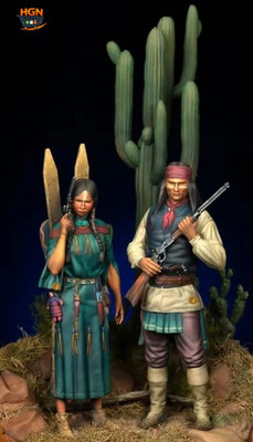 Maßstab 1:32 54 mm Druckguss Resin Figur Modellbausatz Indianer Mann und Mädchen min