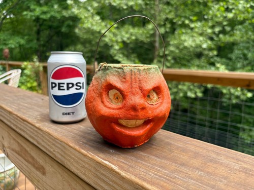 1940's 4 1/4'' tall Vintage Antique Paper Mache Pulp Halloween Jack-O-Lantern
