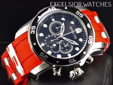 New Invicta Men PRO DIVER CHRONOGRAPH BLACK Dial Silver RED Strap SS Watch