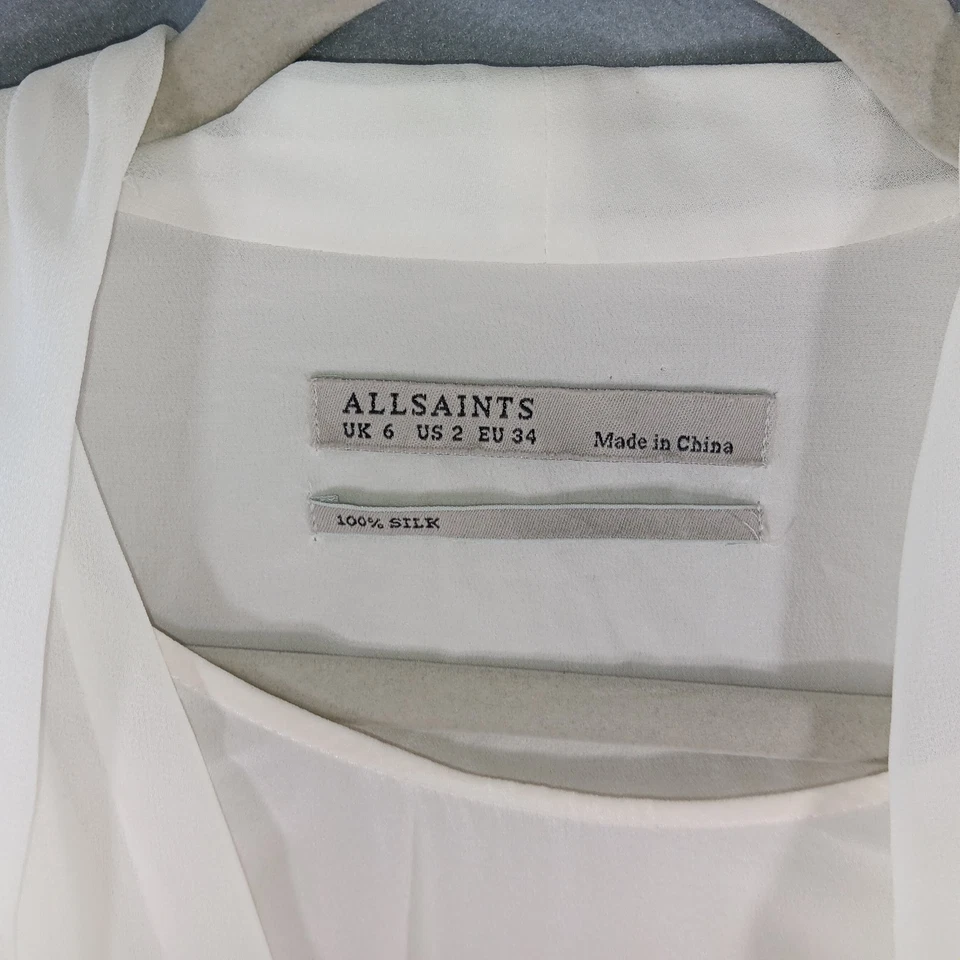 ALL SAINTS ABI Silk Layered Cross Wrap Semi Sheer Blouse Top Size 2 Ethereal  - Image 2 of 4