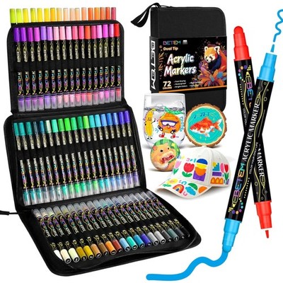 72 Colors Dual Tip Acrylic Paint Markers, Fabric Decorating Kits  Water-Based...